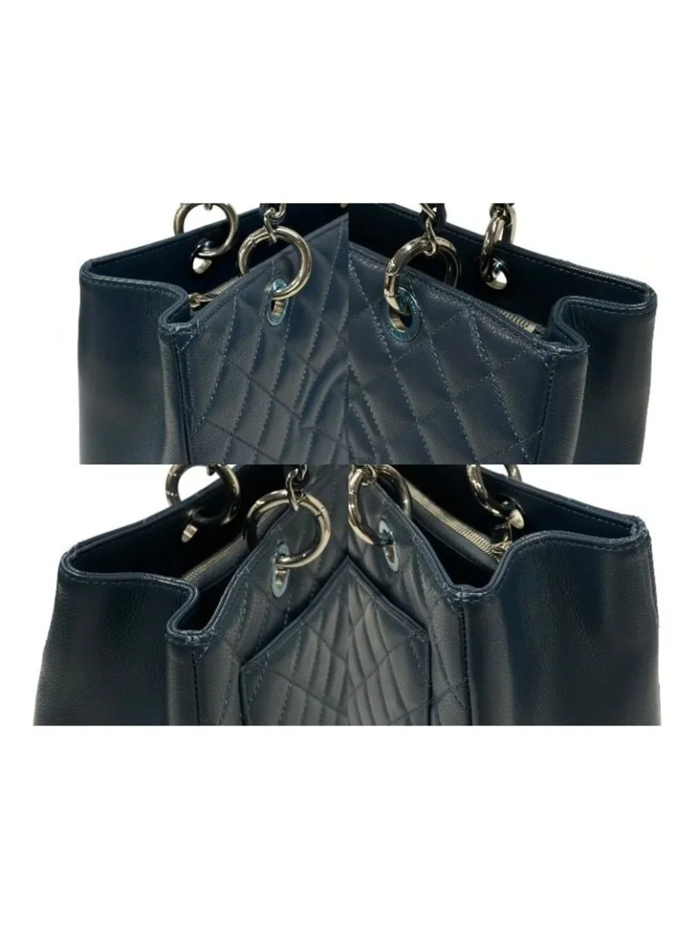 Chanel Grand Shopping Tote Bag GST Chain Caviar Leather CC Logo Navy Silver